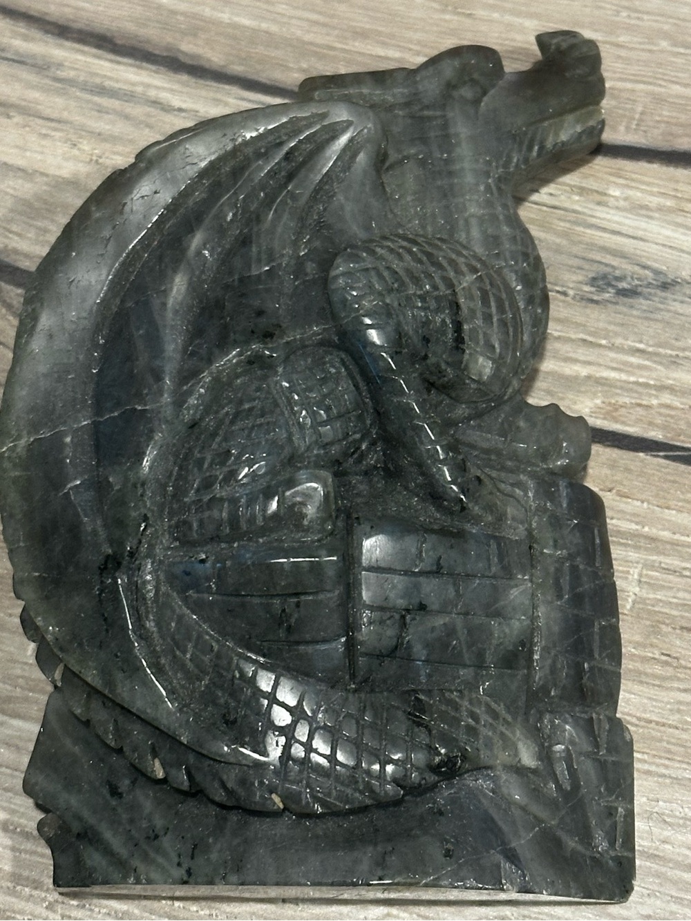 Labradorite Dragon Carving on Castle Tower – Blue Flash – Hand Carved Crystal - Picture 7 of 7